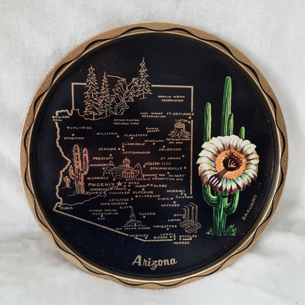 Vintage Arizona state 11" metal tin souvenir tray